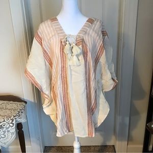 Ladies pull over casual tie front shirt with side ruffles